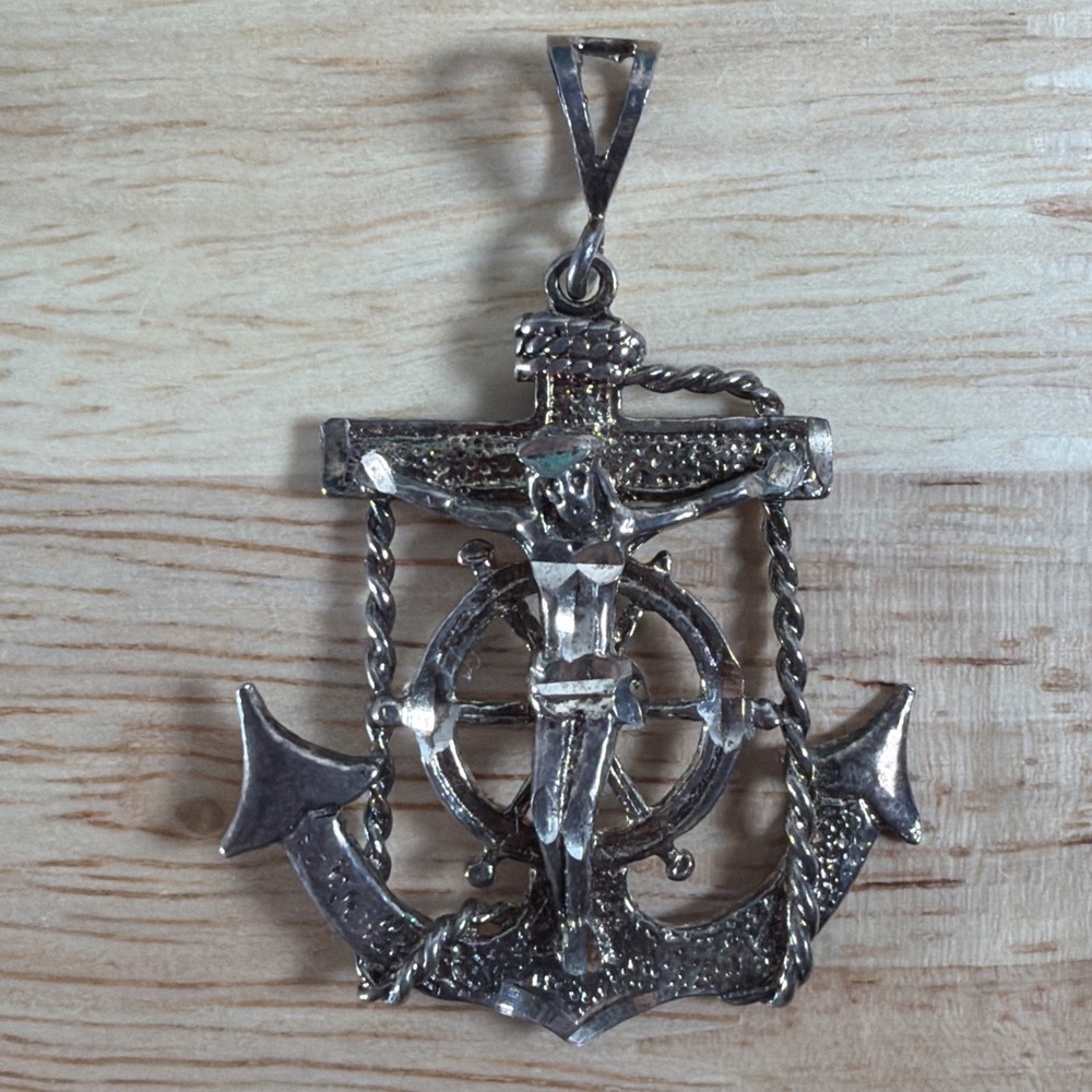Vintage 8g Sterling Silver Anchor Crucifix Cross Pendant Sailor's Mariner 925